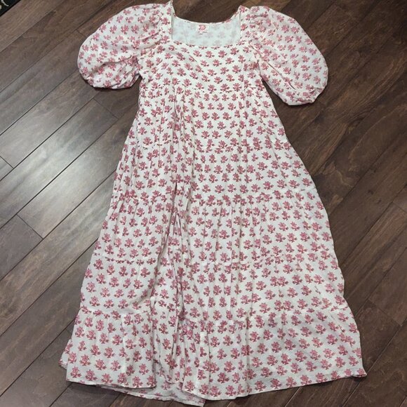Victoria Dunn White/Purple/Pink Floral Tiered Maxi With Puff Sleeves XL - Picture 1 of 7